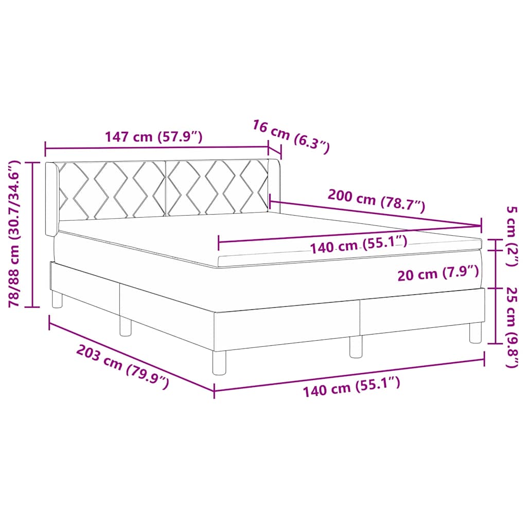 Box Spring Bed with Headboard Light Grey 200 x 140 cm Fabric