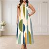 Women Plus Size Round Neck Triple Keyhole Cutout Sleeveless Geometric Printed Maxi Dress