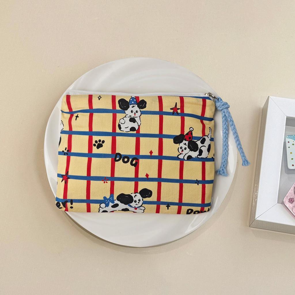 Adorable Blue Cartoon Makeup Bag: Mini Pure Cotton Coin and Earphone Pouch, Lipstick Carrier, Portable Storage.