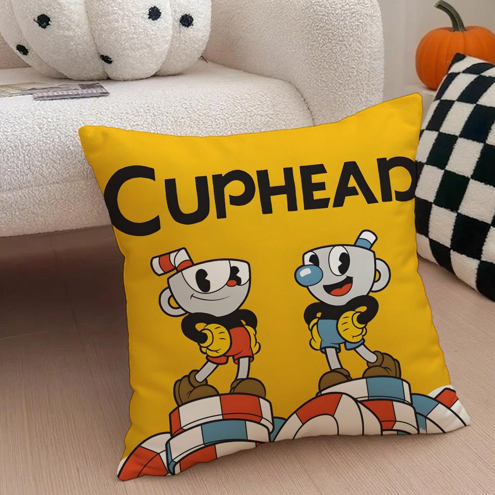 Retro Cartoon American Game CCuphead Cushion Cover Throw Pillow Cover Hidden Button Durable Polyester Chair Cushion
