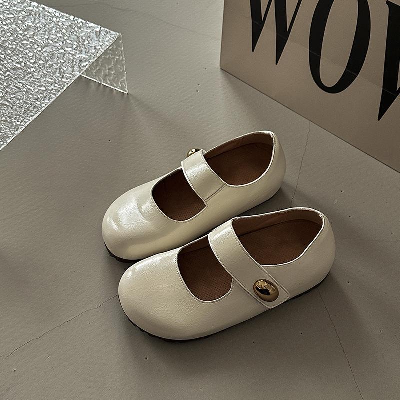 Fashion Versatile Leather Shoes Casual Retro Mary Jane Shoes Women's Summer New Simple One-word Buckle Ballet Shoes Single Shoes