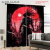 Set mit 2 Anime Samurai Vorhängen Cool Japanisch Schwarz Rot Kunst Schlafzimmer Asiatisch Chinesisch Sonne Studentenwohnheim Polyester Ideal für Master