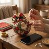 with Bow Christmas Quilted Ornament Set Snowman Deer Vintage Fabric Xmas Ball Kit  Home Craft