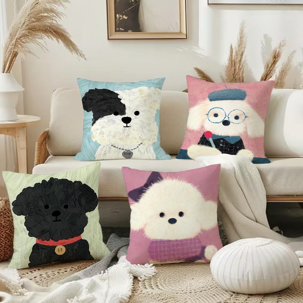 Dog Cute Sherry Small Puppy Pillow Case Square Double-Sided Printing Sofa Cushion Cover Pillowcase Bedroom Bedside