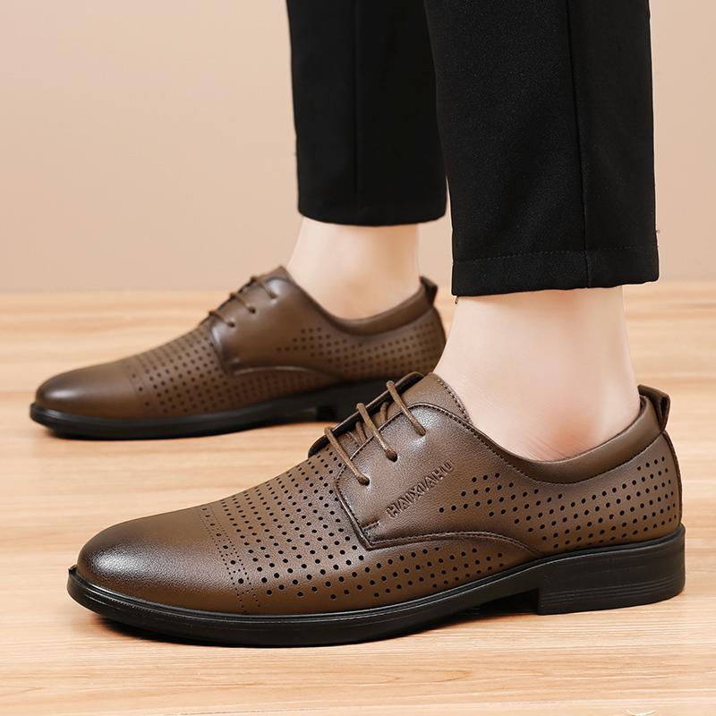 Fashion Summer Men's Leather Shoes Outdoor Comfortable and Breathable Design  Men's Black for Driving Office and Walking Casual Shoes