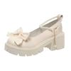 Fashion Pearl Bow Mary Jane Sandals 2025 Summer Women Lolita Thick High Heels Shoes Women Japanese Style Small Leather Shoes