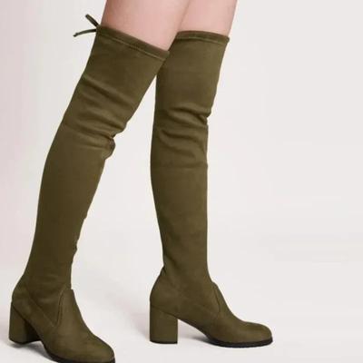 Herbst- und Winter-Overknee-Stiefel, Oberschenkelhoch, warme Fleece-Wildlederstiefel mit elastischem Schaft, Damenstiefel in Übergrößen 40-43, Botas Femininas