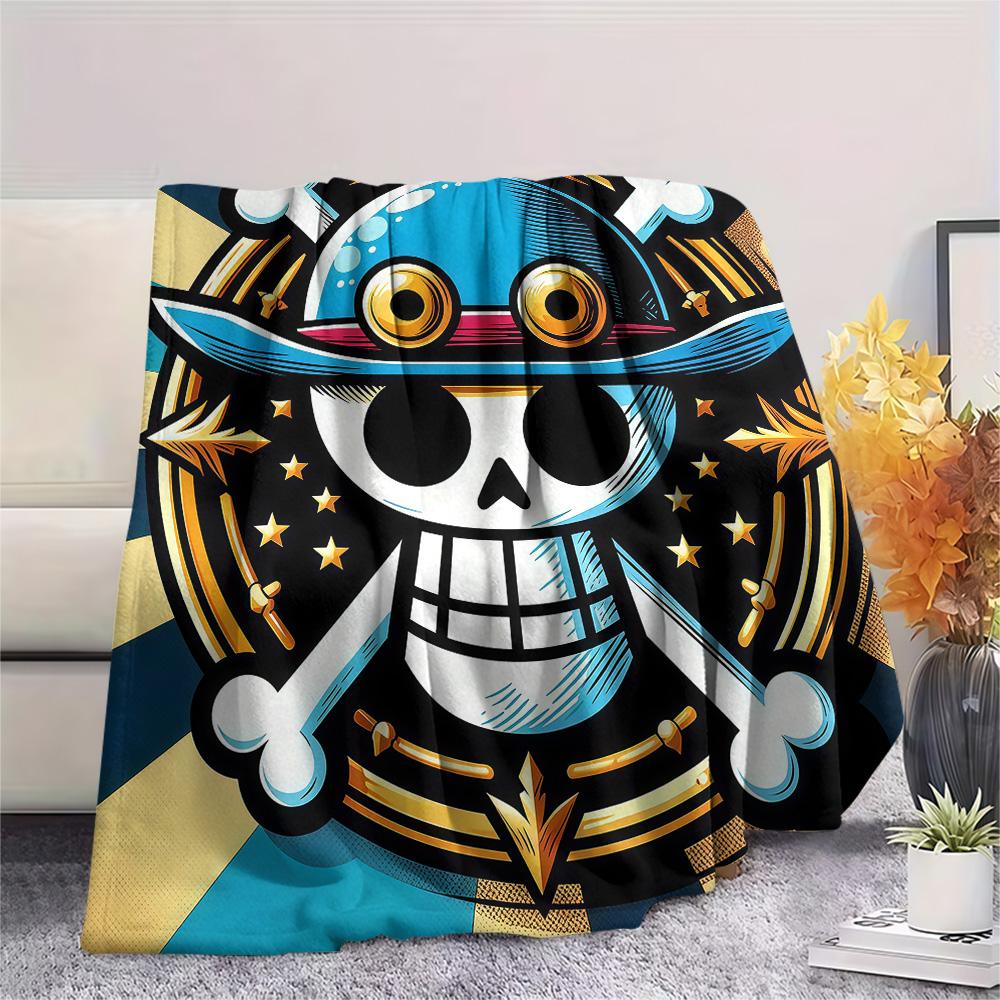 1PC One Piece Straw Hat Pirates Patterned Flannel Blanket Suitable For All Seasons For Home Decor Warmth And Comfort Gifts Holiday Present