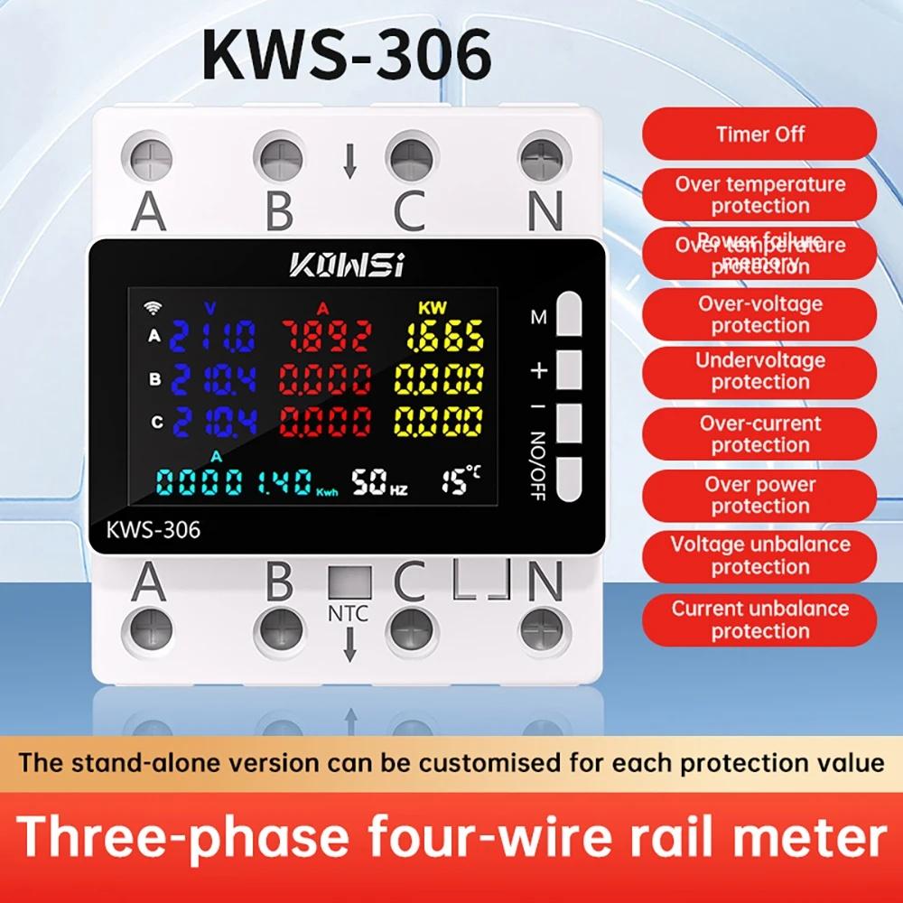 

80A Tuya WIFI Smart Life Voltage Meter AC 85-290V Electric Meter 3-phase 4-wire DIN-Rail Energy Monitor KWS Current Power Meter