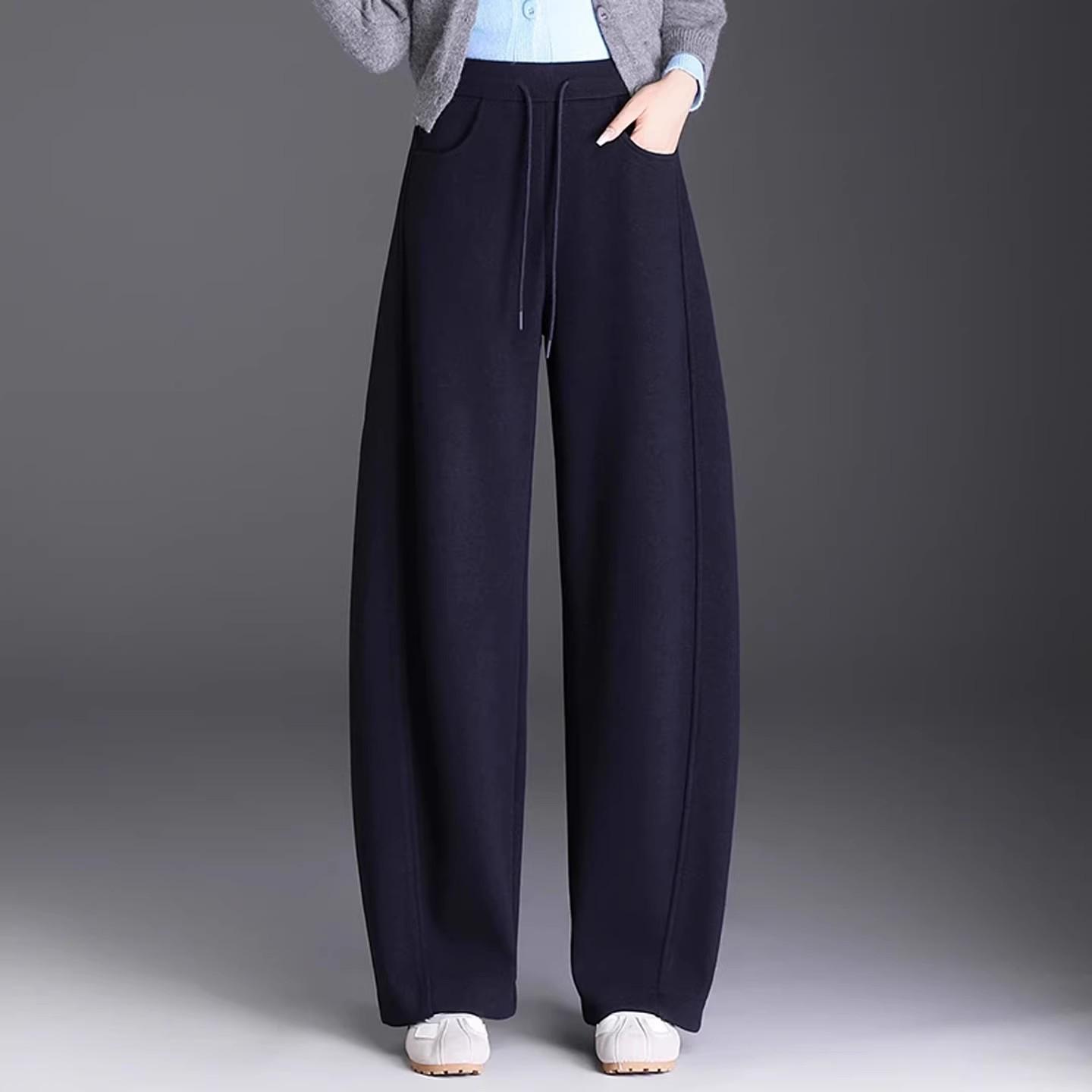 

2025 Women s Thickened Wide-Leg Pants: Stylish, Comfortable, Casual Long Pants for Autumn and Winter L suitable for 105-115 jin темно-синий