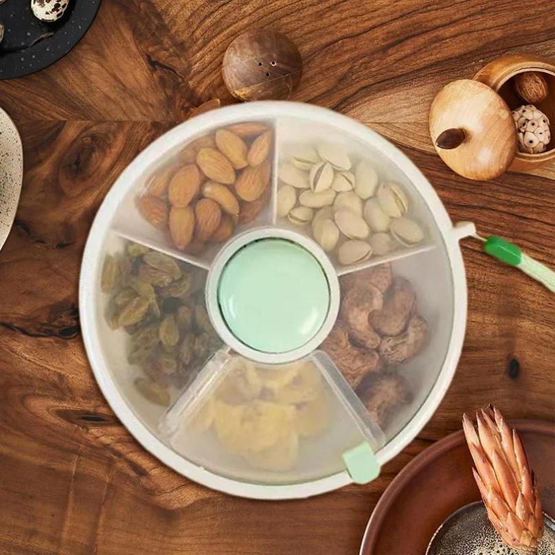 Runde drehbare Lunchbox Snackbehälter Feuchtigkeitsdicht versiegelt Obstschale Drehteller Süßigkeitenbox Tragbare Aufbewahrungsbox für Melonenkerne