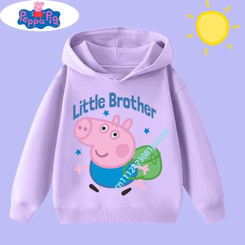 new children's clothing Children's hooded sweatshirt with Peppa Pig cartoon print - Boys' sports shirt for girls, casual top