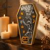 Decorative Wooden Patch Halloween Table Sign, Spooky Message Board, Tabletop Centerpiece with Skeleton Ornaments And Maple Leaves for Haunted