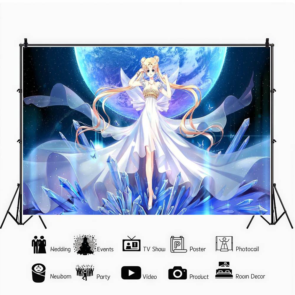 S-Sailor Moon Birthday Party Banner Backdrop Custom Children Room Photography Poster Decor Background