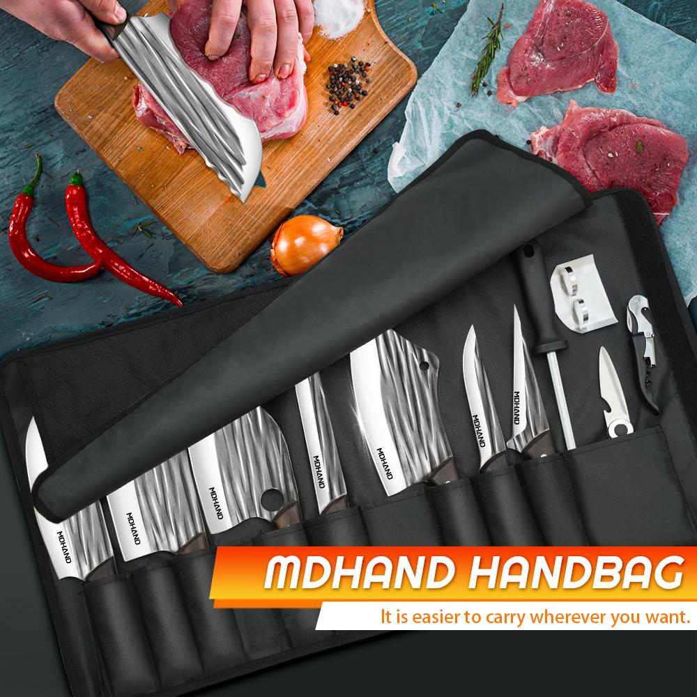 14pcs Chef Knife Hand Forged Cleaver Fruit Slicing Knife Butcher Boning Knife Wood Handle Striped Blade Kitchen Knives Set
