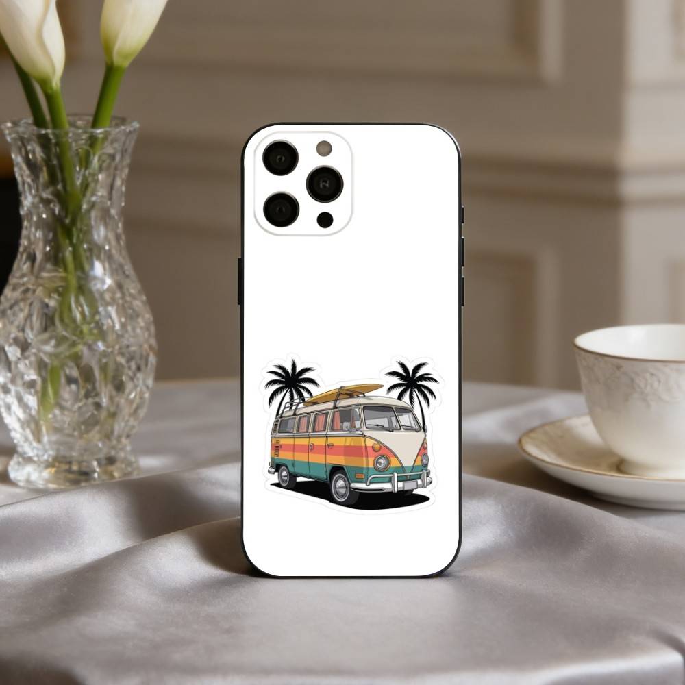 C-Combi Van Surf Art  Phone Case For iPhone 17,16,15,14,13,12,11 Plus,Pro Max,XS,Soft Silicone Black Cover
