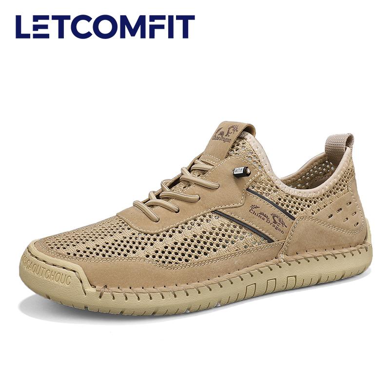 LETCOMFIT Summer Men's Mesh Shoes Fashion Soft Male Sport Sandals Outdoor Breathable Anti Slip Travel Hiking Sandals Size 46