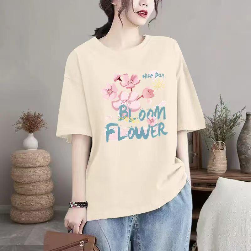 Summer New Cotton Casual Round Neck Women Trend Loose T-shirt