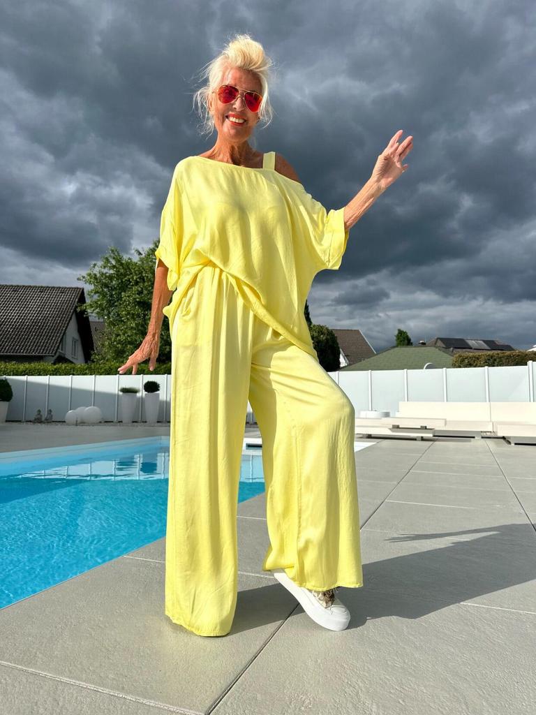 Oregelbunden Krage Dam Tvådelad Set - Casual Topp & Långbyxor
