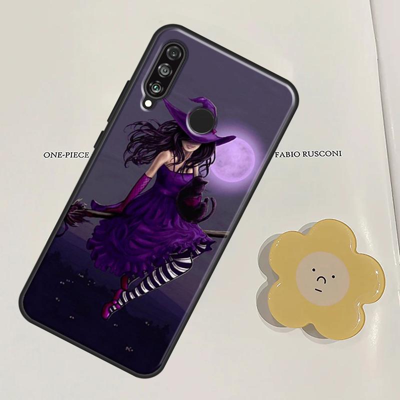 Halloween Witch Cat For Huawei Nova Y60 Y70 Y90 Y61 Y91 3i 7i 8i 11i Nova 9 10 SE 11 Pro P20 P40 P30 Lite Case