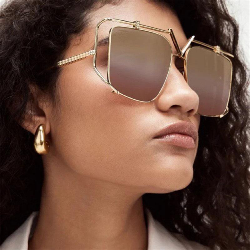 Oversized Sunglasses Women For Men Vintage Sun Glasses Punk Popular Outdoor Luxury Brand Designer Metal Hollow Eyeglasses