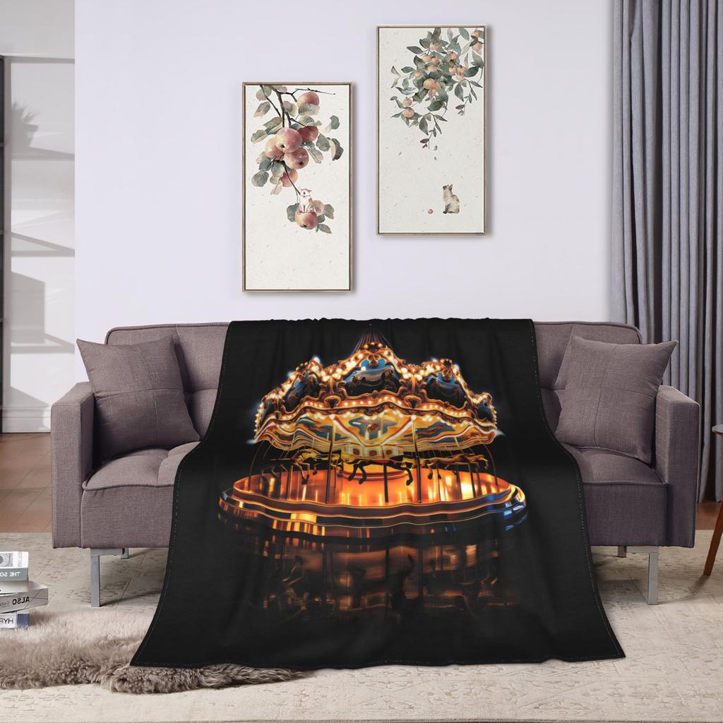 W-WYMsss Ins Style Vintage Carousel Print(2) Super Soft Blanket Plush Throw Blanket Graphic Flannel Bedspread Sofa Bed Cover