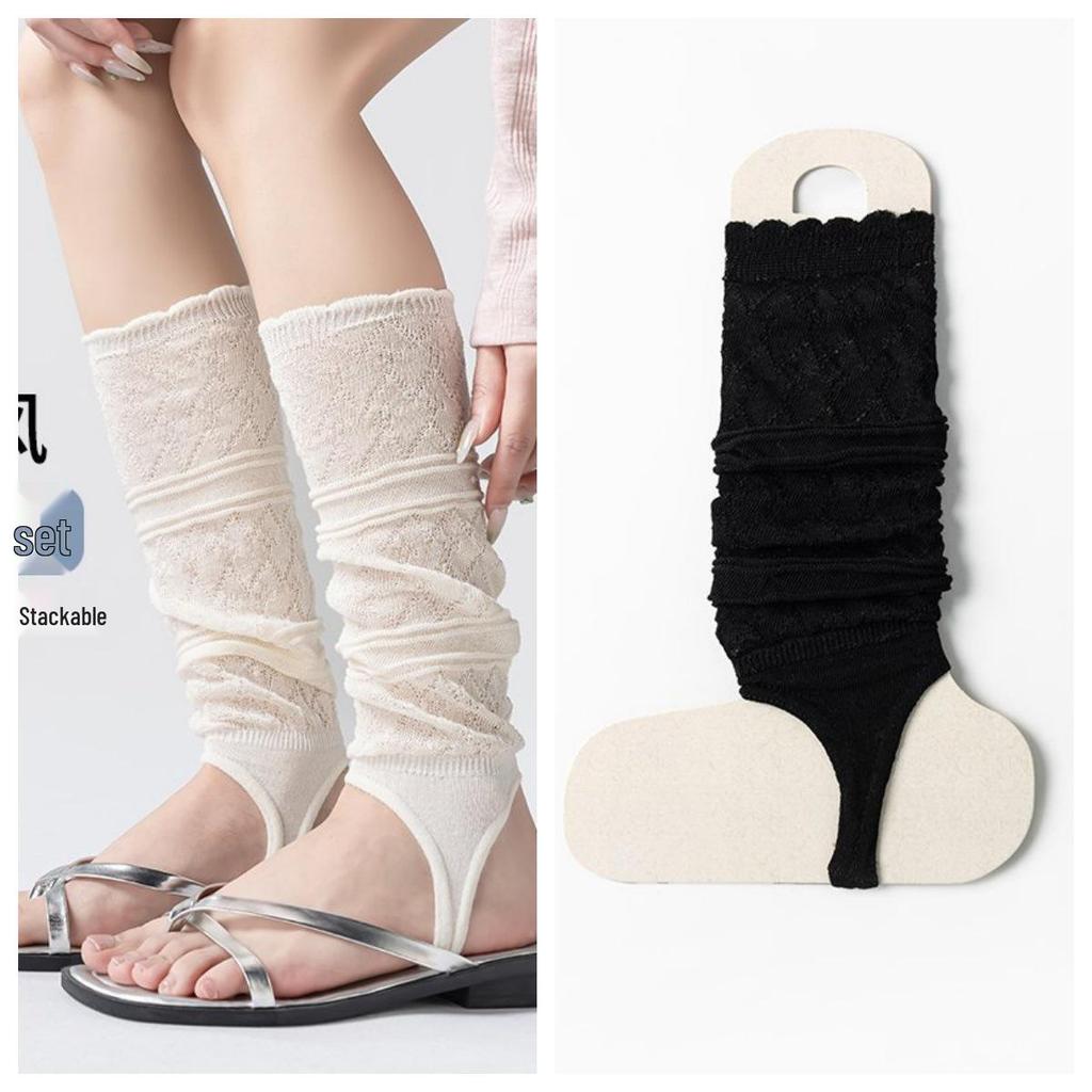 Ballet-Style Over-the-Knee Thin Summer Socks for Women - Solid Color, Calf-Slimming, Double-Needle Scrunch Design