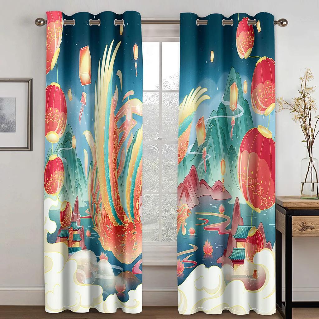 

Chinese Flower Phoenix Bird Blackout Window Curtains for Bedroom Living Room Bathroom Kicthen Door Hall High Shading New Arrival Pattern W55 X H120cm X 2&HOOK