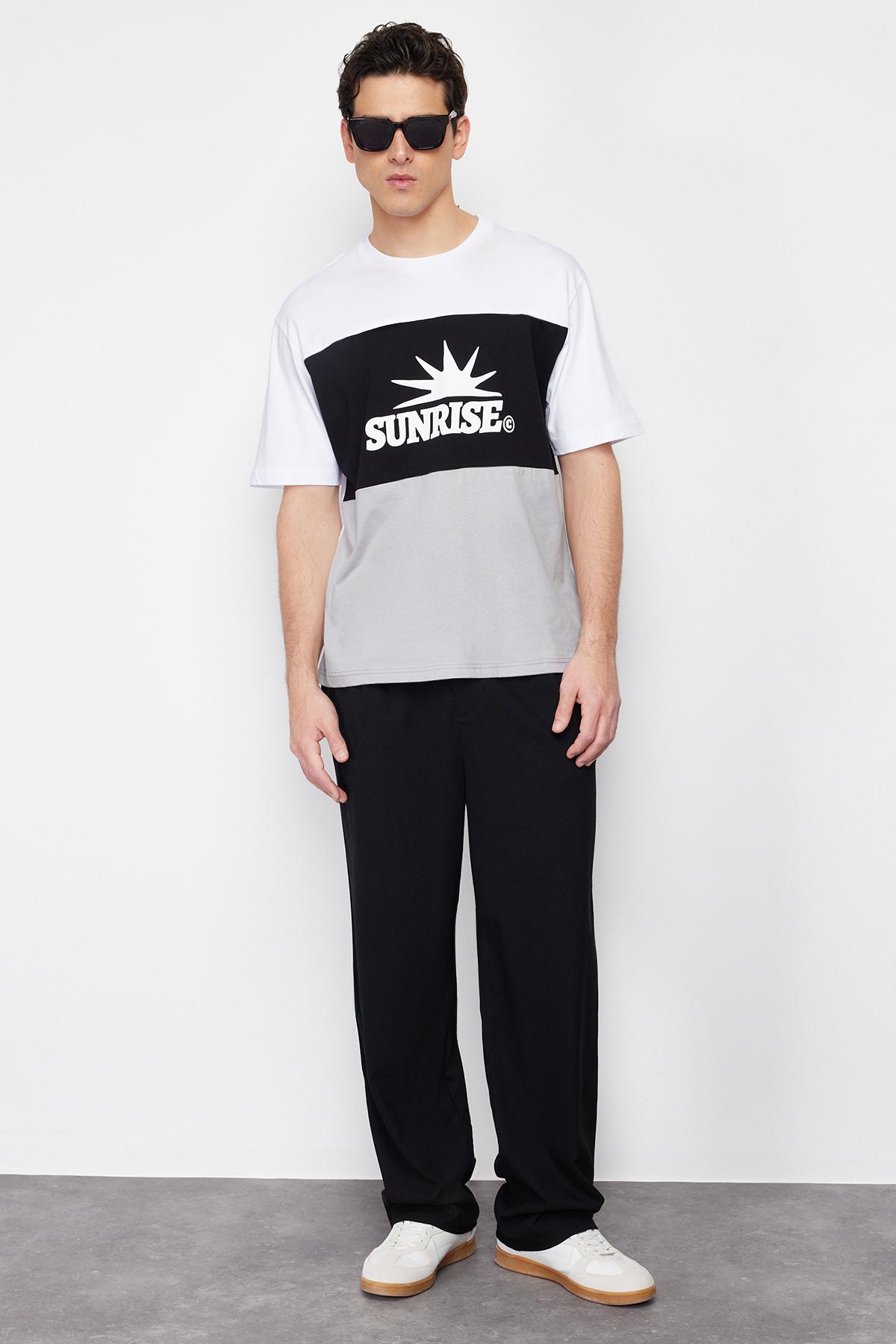 

Men s Fashion New T-Shirt Black Relaxed Comfortable Cut Letter Printed Color Blocked 100% Cotton Short Sleeve T-Shirt M мятный