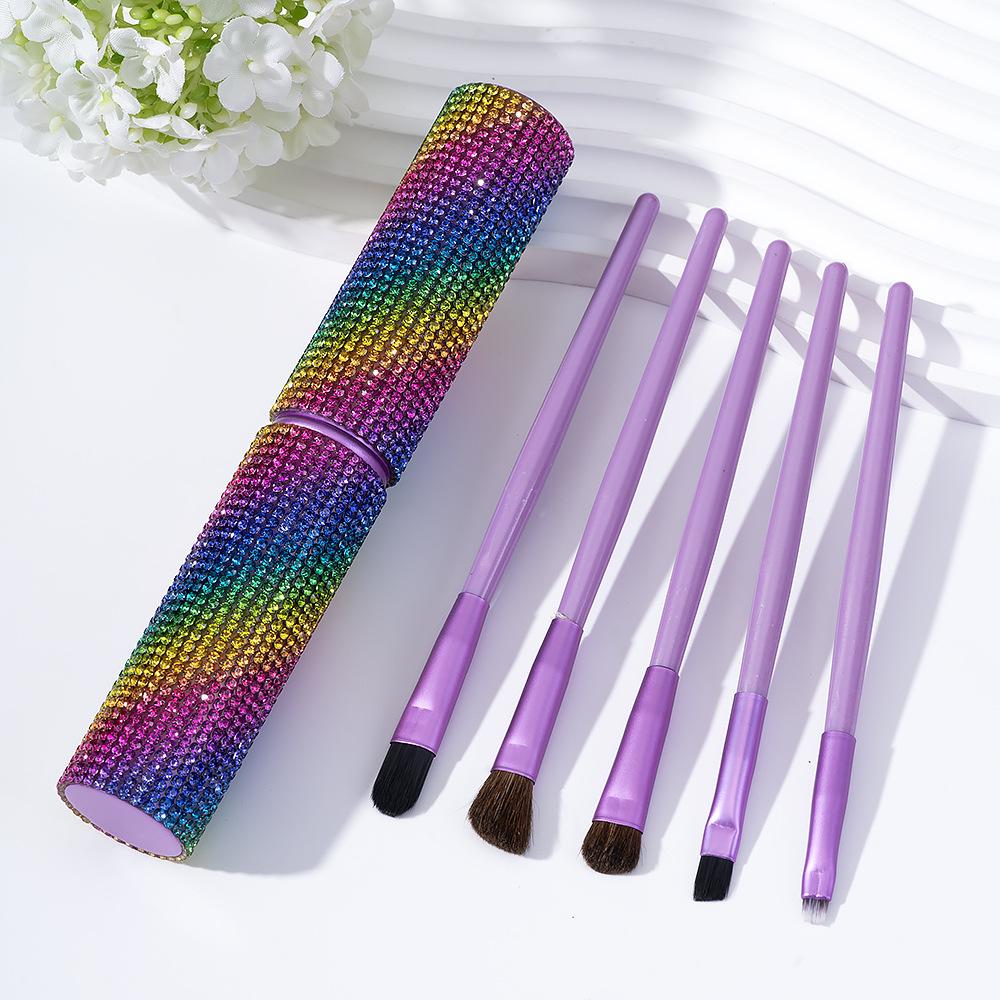 Professional Face Cosmetic Brushes Nose Shadow Brush for Makeup 5 Pcs Diamond Bottle Eye Shadow Eyebrow Lip Brush Set Travel
