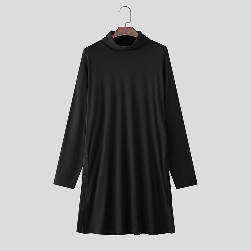 

INCERUN Autumn Winter Men Turtleneck Long Sleeve High Splits Casual Long Pullover Tops 5XL чёрный