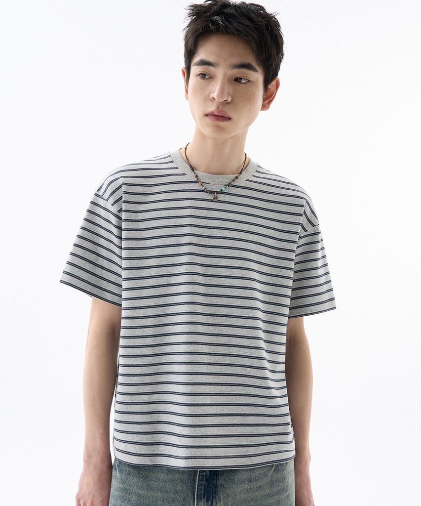 FILLUMINATE Semi-Crop Tone-On-Tone Striped T-Shirt - 3 Colors