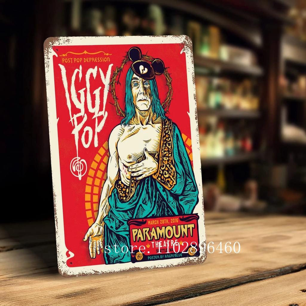 Metalowe tabliczki i szyldy z motywem zespołu Iggy Pop Band, dekoracje ścienne, zabytkowe blaszane tabliczki, plakat z motywem kapitana, dekoracja ścienna do baru, pubu i klubu