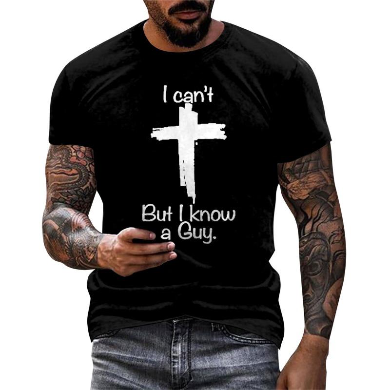 Letní pánské tričko s 3D potiskem písmen, s kulatým výstřihem a krátkým rukávem