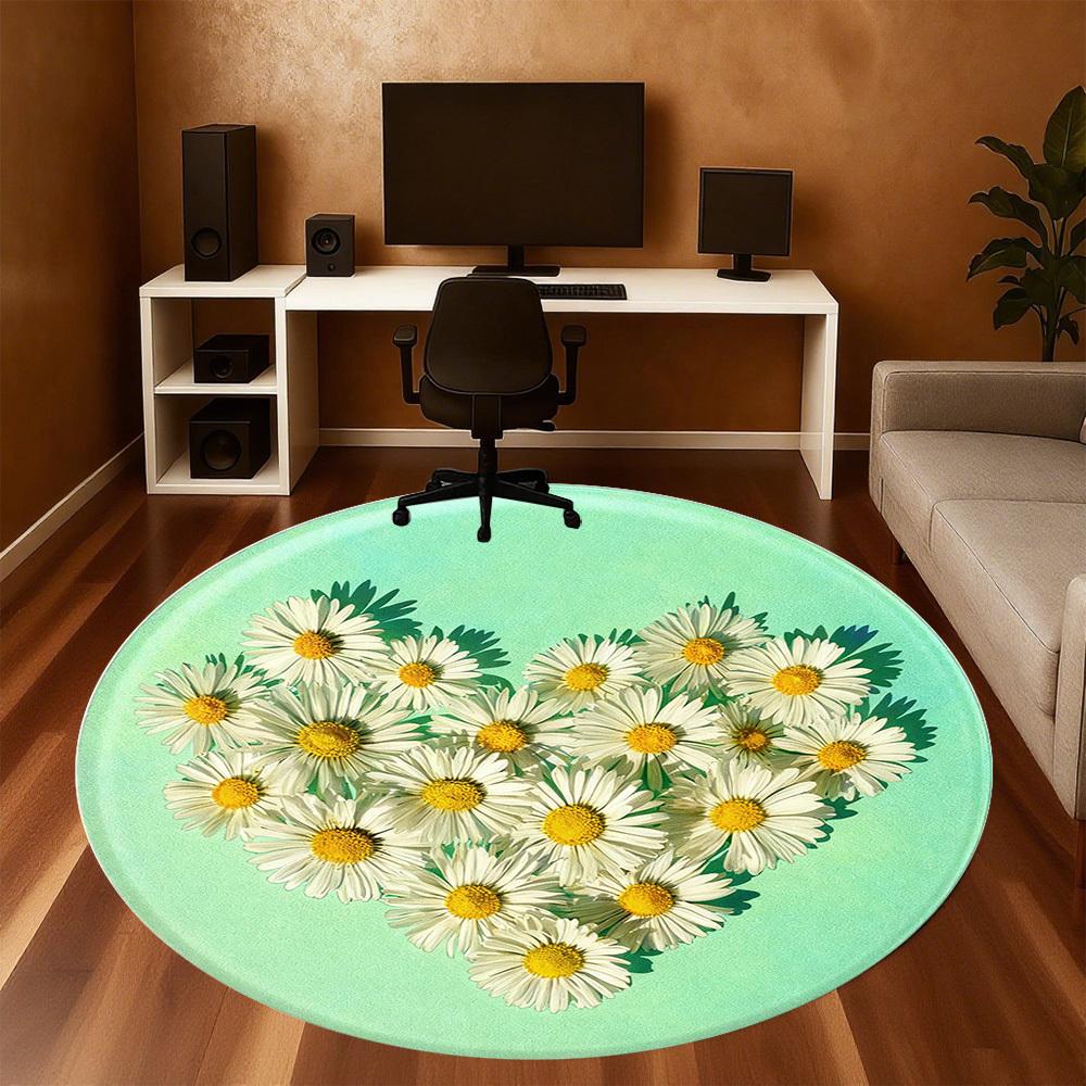 1pc Daisy Heart Round Chair mat office Area Rug - Non-Slip, Floor Mat for Office, Bedroom, Ideal home decor gift p0105052