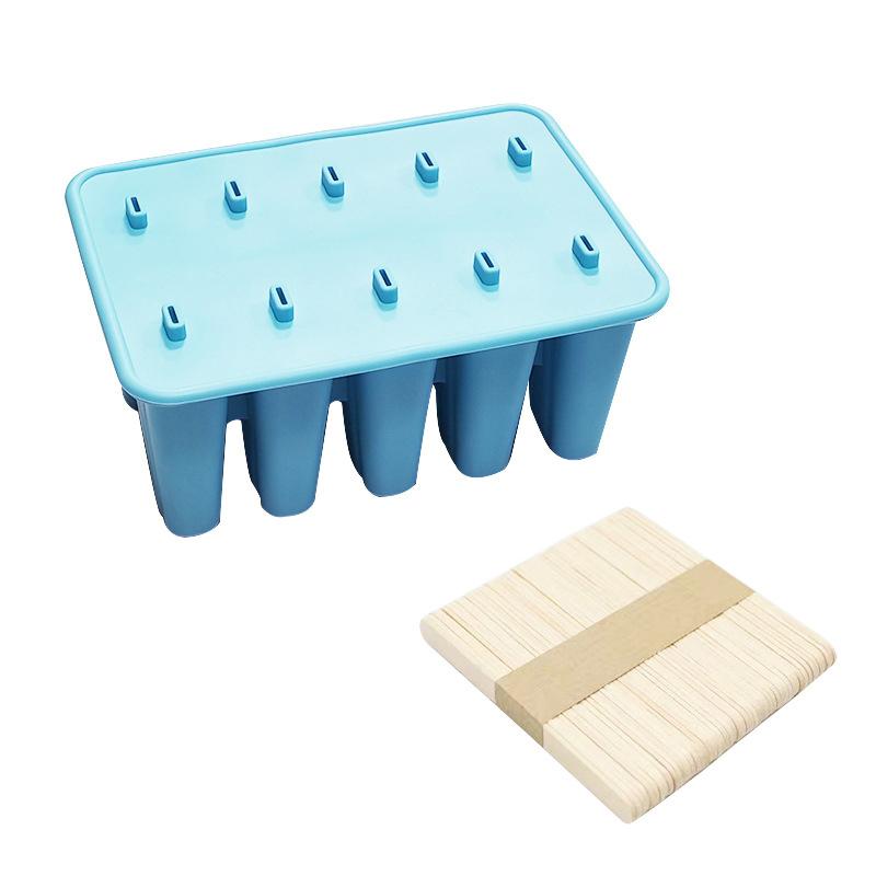 10 Cavity Silicone Ice Cream Mould Nonstick Popsicle Maker for Homemade  Yogurt Jelly Bar Summer Family Party синий