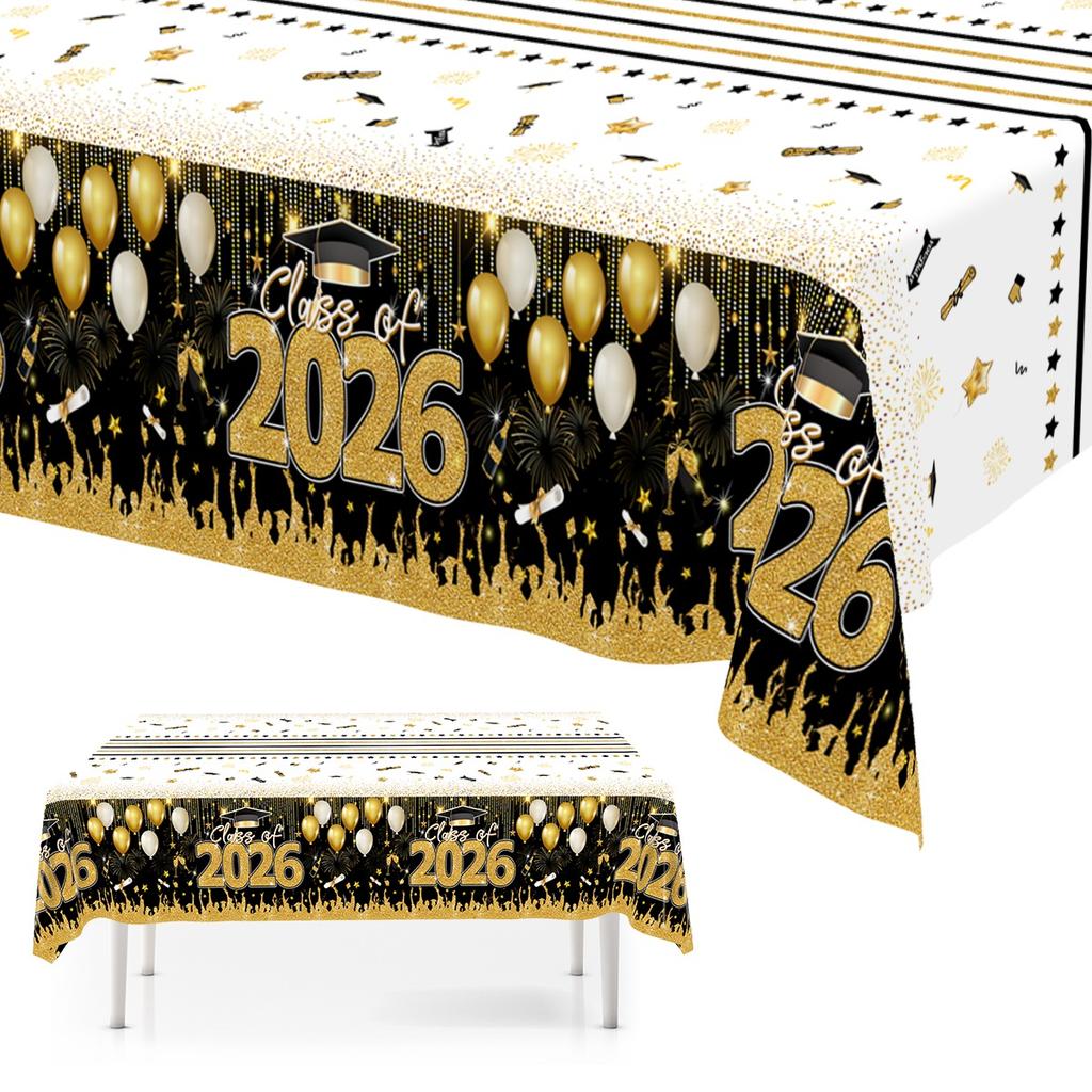 130x220cm Graduation Tablecloth Disposable Class of Party Decor Bachelor Cap Print Table Cover