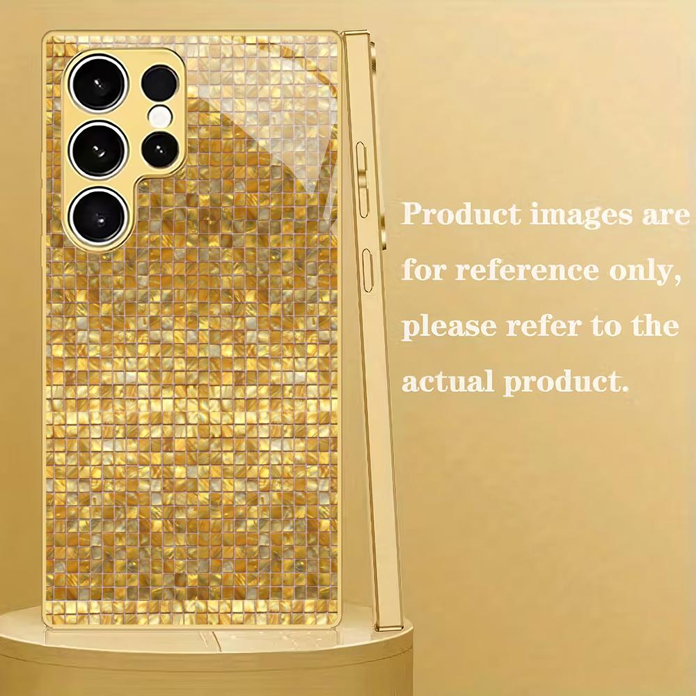 Golden mosaic electroplated glass phone case suitable for Samsung Galaxy S26 S25 S24 S23 S22 S20 FE/Ultra/Plus anti drop