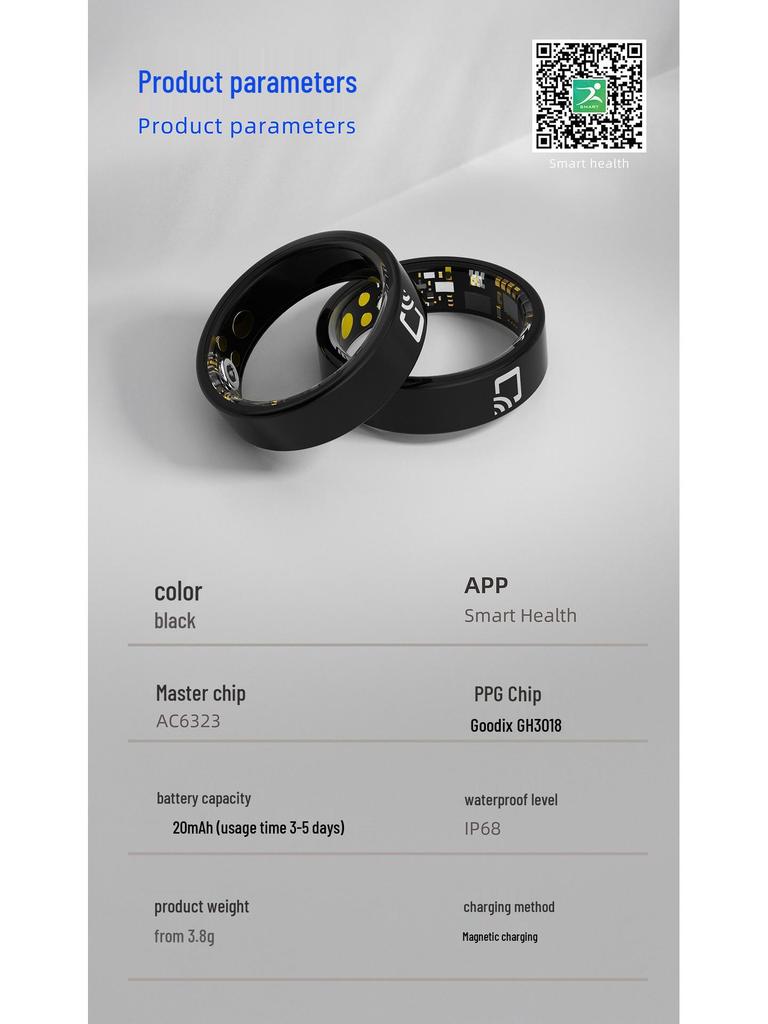 R20 Keramik Wasserdichter Smart Ring: Überwacht Herzfrequenz, Blutdruck, Blutsauerstoff, Schlaf, Bewegung & unterstützt NFC.