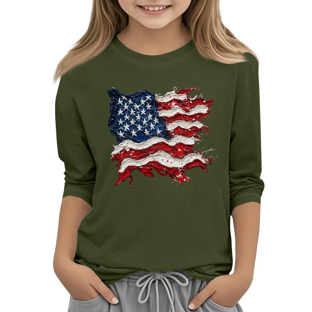 Children's Fashion Printed Round Neck Three-quarter Sleeve Top Casual T-shirt