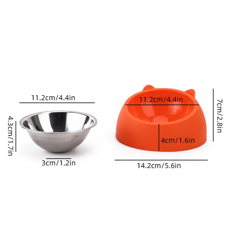 Stainless Steel Slanted Cat & Puppy Bowl - Small, Non-Slip Design for Food & Water