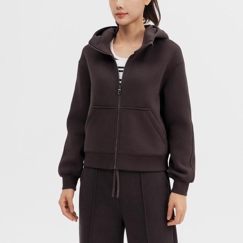 DECATHLON DOMYOS Fashion and Versatile: Soft and Comfortable, Warm Fleece Jacket, Long Sleeve Jacket Women's Cocoa