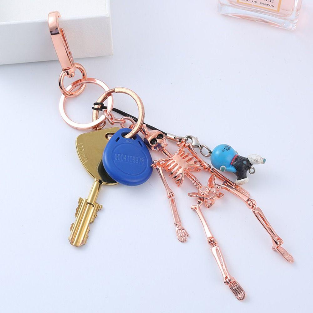 Movable Human Skeleton Pendant Punk Style Gothic Keychain Novelty Skull Keychain Halloween