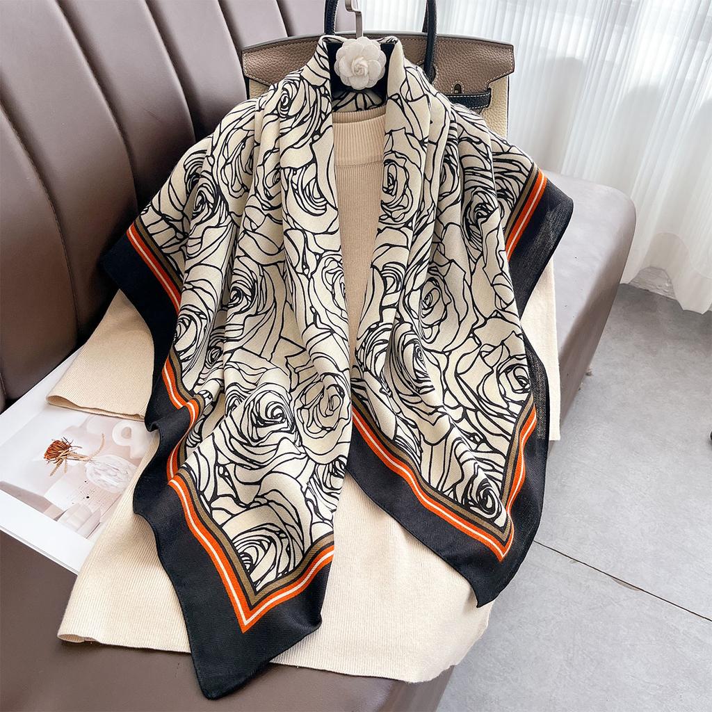 90*90cm Floral Printed Square Scarf Women Imitation Silk Scarves Bandanas Luxury Beach Shawl Wraps Elegant Hijab Neckerchief