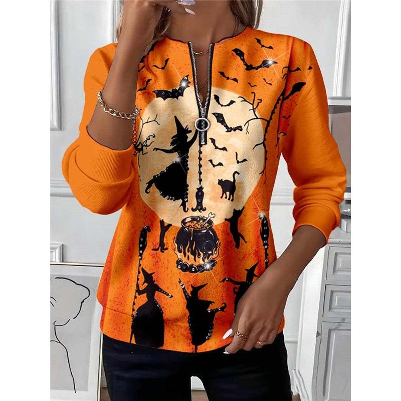 

Осенняя европейская и американская женская футболка с длинным рукавом, толстовка с принтом на Хэллоуин и Рождество, повседневный спортивный топ XXXXXL