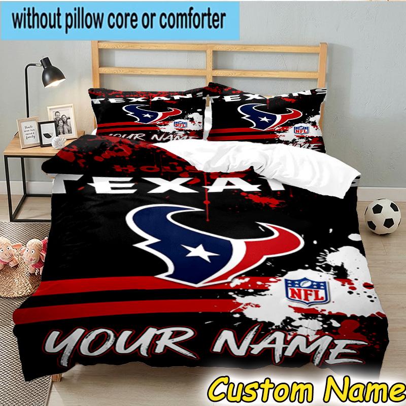 3pcs Custom Name Houston-Texans Artwork Bedding Set Includes 1 Duvet Cover & 2 Pillowcases for All Seasons Dormitory Home Decor Christmas gifts