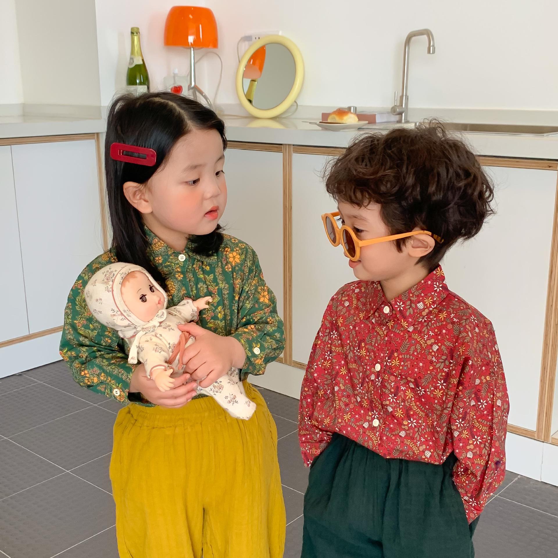 

Jiaye 2024 Весенняя цветочная рубашка с длинными рукавами для детей - Ретро-стиль Гонконга 130cm зелёный