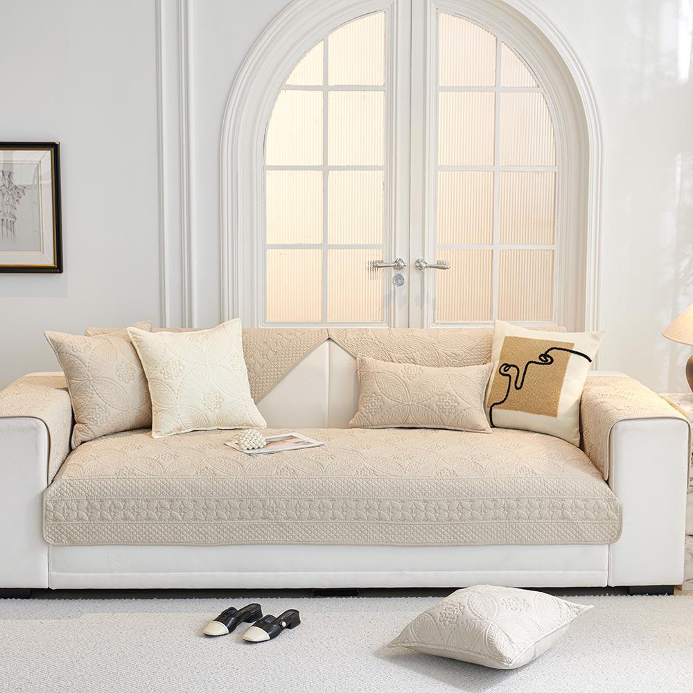 Pure Cotton Embroidered Sofa Cushions - All-Season, Simple Design, Non-Slip Fabric