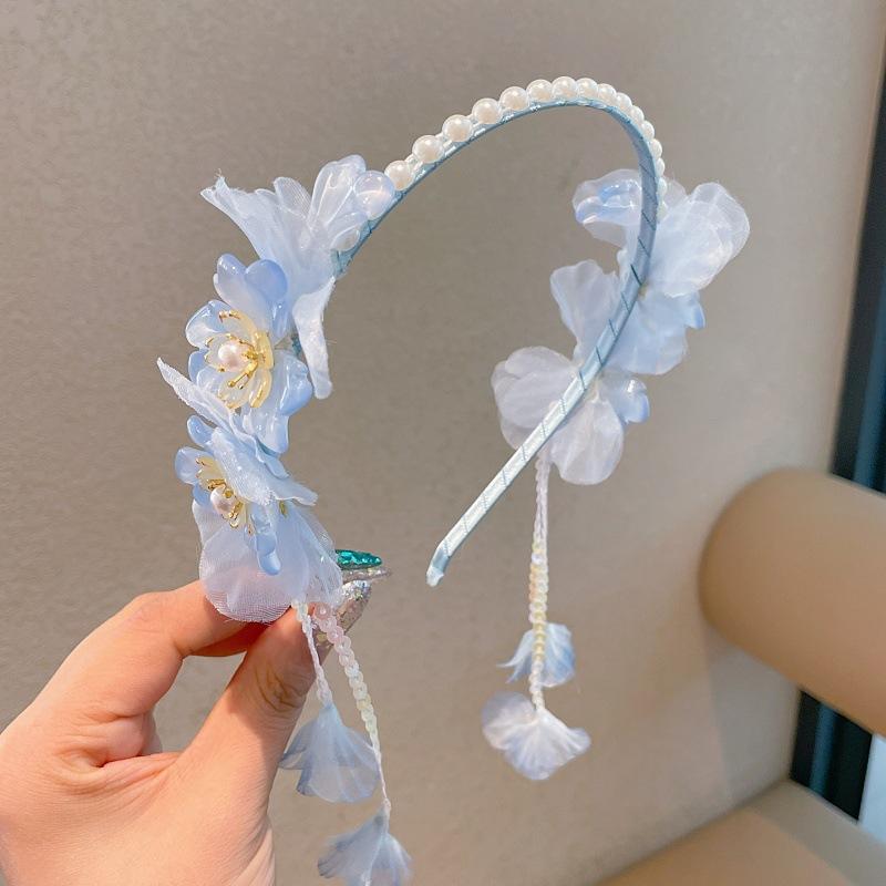 Floral Butterfly Hair Crown for Girls – Delicate Pearl & Silk Tassel Headpiece in Traditional Chinese Design