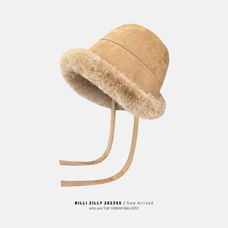 Hat Women's winter tide thickened fluffy hat Outdoor cold-proof Mongolian hat Show face small bucket hat Warm ear protector basin hat